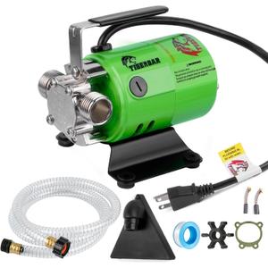 TIGEROAR Water Transfer Pump 115V Water Pump 330 GPH Utility Portable Electric with 6 ft. Suction Hose 0.1HP Rain Barrel Pump for Transferring from Ponds, Pools, Aquariums, Hot Tubs Green