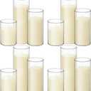 Shihanee Set of 12 Pillar Candles and Glass Cylinder Vases Clear Cylinder CandleHolders for Slim Pillar Candles Wedding Centerpieces(3.4''x 4.7'', 7'', 9.8'',Ivory White)