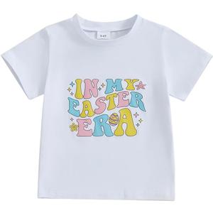 Toddler Boys Girls Easter T-Shirt Short Sleeve Bunny Outfits Kids Funny Rabbit Letters Graphic Cotton Tee Top