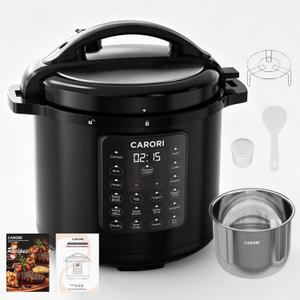 8Qt Electric Pressure Cooker 12-in-1, 1200W Stainless Steel Multi-Cooker, Slow Cook, Rice Cook, Steamer, Saut, Yogurt Maker, Warmer & Sterilizer, Safer Venting Design with Recipe Book, Black
