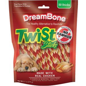 DreamBone Twist Sticks Chews for Dogs, Treat Your Dog to Easy-to-Digest Rawhide-Free Chews Made with Real Vegetables and Chicken, 50 Count (EXP 03/06/28)