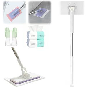 Snap Grip Mini Mop,Cloth Changing Mini Mop 44.5 inch Lazy Automatic Gripping Zero Touch Grip Mops Compatible with Swiffer & Face Towels 360 Rotating Mops for Whole House (2 Face Towels)