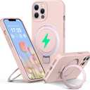 Liquid Silicone Case for iPhone 12 pro with Magnetic Ring Stand, Upgraded Camera Lens Protection, Mil-Grade Drop Shockproof, Anti-Scratch Microfiber Lining Silicone Case (Pink)