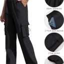 Women's High Waisted Cargo Pants Baggy Trendy Hiking Parachute Pants with Pockets Y2K Cargo Trousers Drawstring Ankles Black (Black, XL)