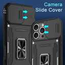 DEERLAMN Case for iPhone 16 Pro Max with Slide Camera Cover+Screen Protector (1 Pack), Rotated Ring Kickstand Military Grade Shockproof Protective Cover-Black