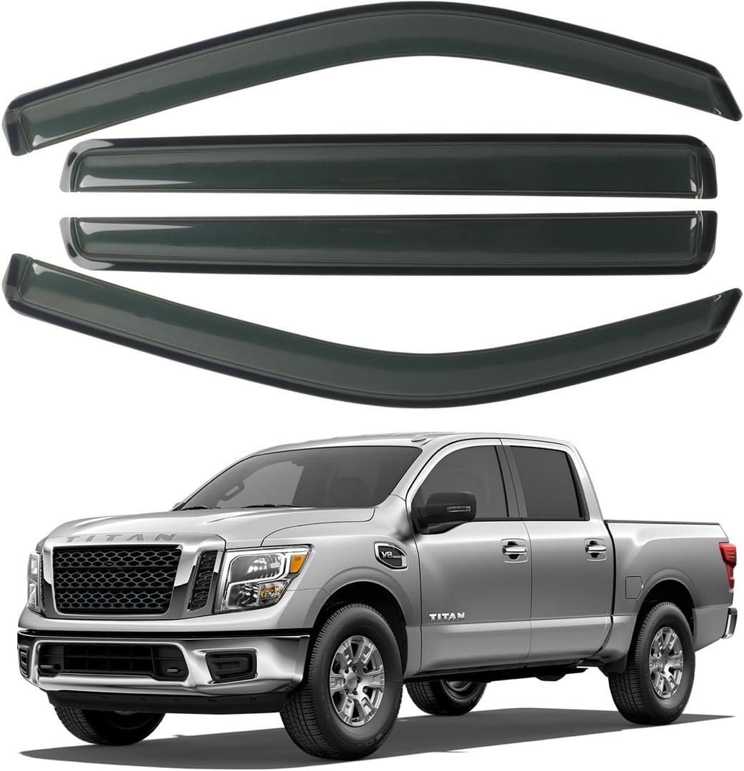 4 PCS CHYKORLA Window Visor Rain Guards Fit for 2022 2023 Nissan Frontier Crew Cab, Tape-on Side Wind Window Deflectors, Outside Mount Smoke Tinted Vent Visors Shade Shield