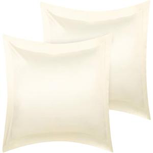 PiccoCasa 2 Pack Satin Pillowcase for Hair and Skin, Euro Sham Pillow Covers Soft Silky Oxford Pillow Cases with Envelope Closure European(26"x26") Cream