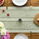 Artoid Mode Sage Green Rustic Cotton Linen Table Runner, Seasonal Embroidered Hollow Kitchen Dining Table Decoration for Home Party Decor 13x60 Inch