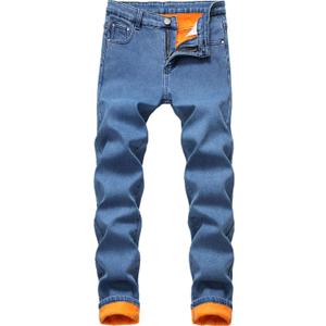 GUNLIRE Men's Thermal Fleece Lined Jeans Winter Slim Fit Thicken Stretch Warm Denim Pants (36, Light Blue)