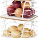 2 Pack Kitchen Organization for Onions,Potatoes - Fruit Basket for Kitchen Counter & Storage Basket,Stackable Storage Bins with Bamboo Top & Lightweight PP Mat,White