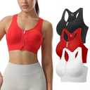 Senlinyoga Zip Front Sports Bras for Women-Raceback Medium Support Padded Bra for Workout Yoga Gym Running, M