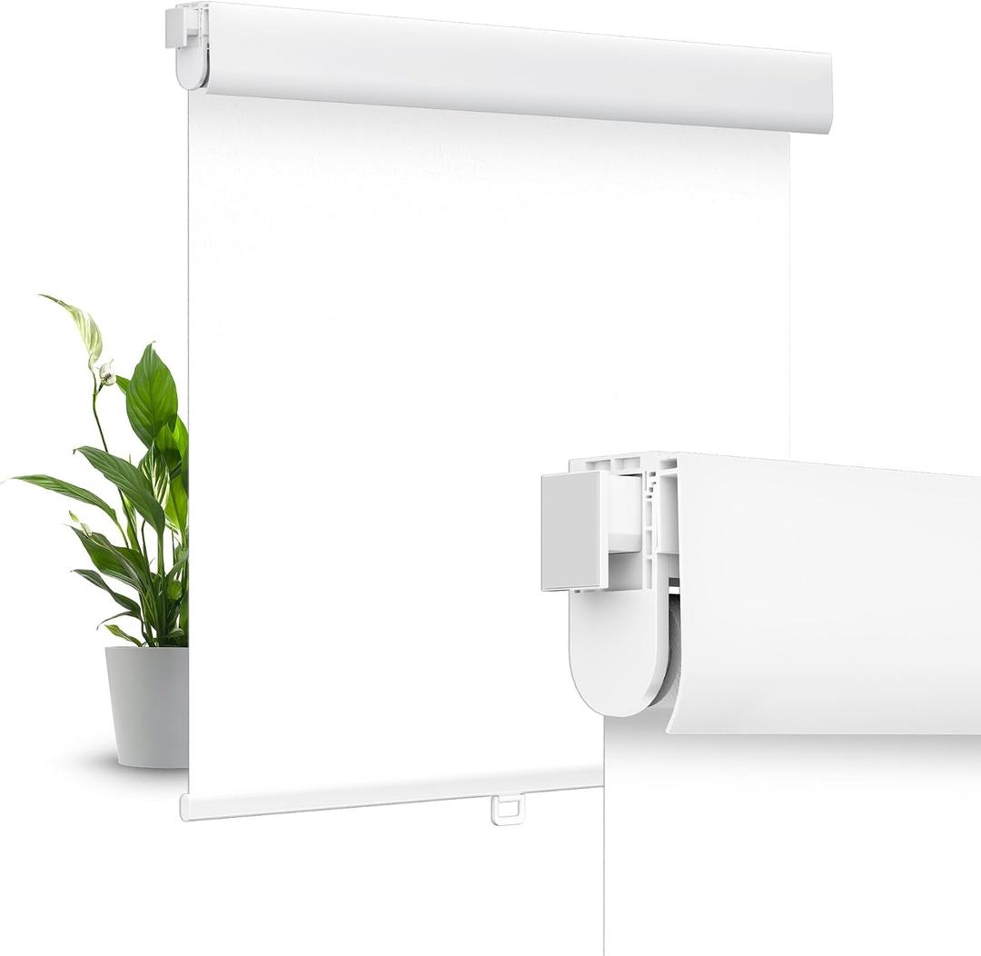 Allesin zen No Drill No Tools Blackout Roller Shades for Windows, (White 46 x 48), Renter-Friendly, UV Protection, no-Drill Pull-Down Blinds for Home, Bedroom, Office, Living Room