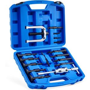 Orion Motor Tech Blind Hole Collet Bearing Race and Seal Puller Extractor Kit, Slide Hammer Pilot Insert Inner Bearing Removal Tool Set, 16 Piece, Blue