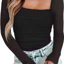 PINKMSTYLE Women's Off The Shoulder Long Sleeve Short Sleeve Bodysuit Sexy Backless Body Suit Tops Black, Small