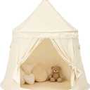 Play Tent, Large Playhouse Kids Castle Play Tents with Carry Bag, Indoor Outdoor Game Tent, Portable Children Yurt Tents, Birthday Gift for Boys & Girls, 47''x45'', Cream