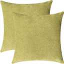 Jeneoo Decorative Grass Green Throw Pillow Covers Square Chenille Comfy Solid Cushion Couch Cases for Home Livingroom Sofa Decor (Set of 2, 18 x 18 Inches)
