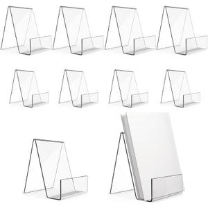 Dicunoy 10PCS Acrylic Book Stands, Clear Display Easel, Art Display Holder for Picture Album, Brochure, Paperbacks on Tabletop, Shelves, Classroom, Library, Store