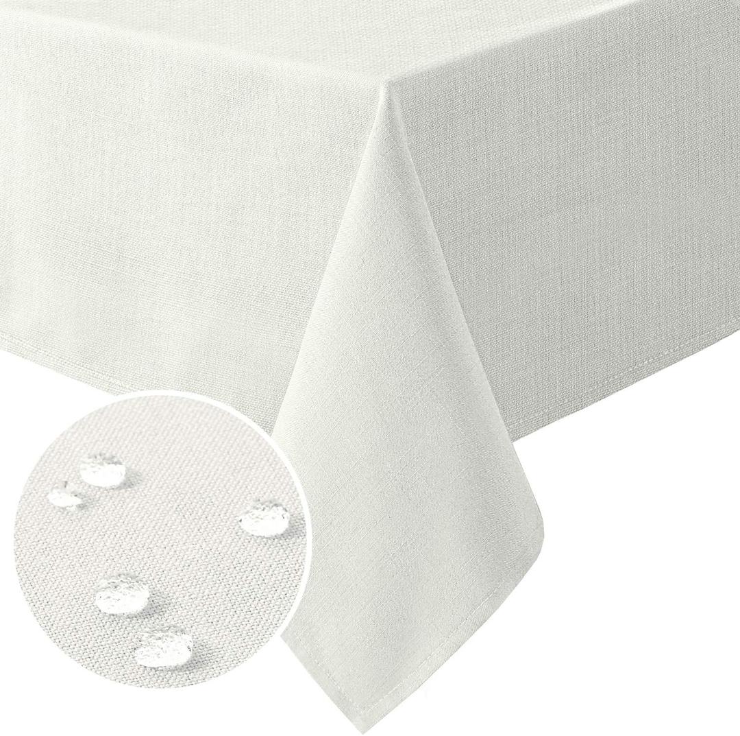H.VERSAILTEX Linen Textured Table Cloths 54 x 80 Inch Premium Solid Tablecloth Spill-Proof Waterproof Table Cover for Dining Buffet Feature Extra Soft and Thick Fabric Wrinkle Free, Ivory