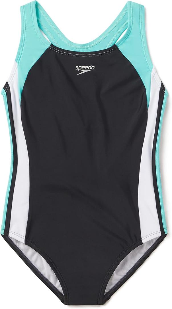 Speedo Girls' Swimsuit One Piece Infinity Splice Thick Strap, 2023 Sea Level, 14