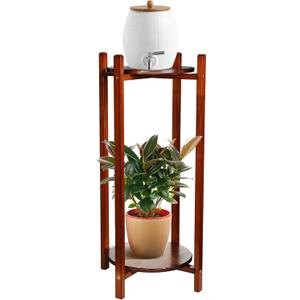 Water Dispenser Stand Floor Stand Water Jug Stand with 2 Round Shelfs 26'' Natural Wood Stand for 1-5 Water Bottles, Crocks, Jug, Plant, Easy Assembly with Included Hardware(Dark Brown)