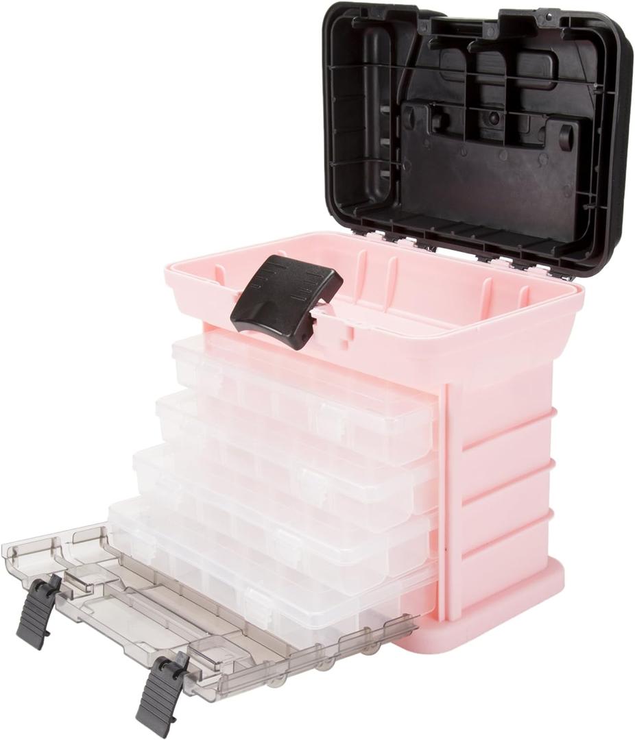 Pink Tool Box Organizer with Removable Compartments  Portable Storage Case for Crafts, Beads, Screws & Small Tools  Lightweight Utility Organizer by Stalwart