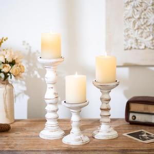 Romadedi Candle Holder Pillar Candles Wood Vintage - Set of 3 Candle Holders for Candles Country House Rustic Country House Style Decoration Living Room Table Decoration Autumn Spring Table Wedding