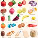 45 Pcs Wooden Pretend Play Food Set for Kids Kitchen - Realistic Cutting Fruits & Veggies with Easy-Cleanup Storage Bucket, Montessori Learning Toy Gift for Toddlers Ages 3-6