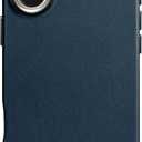 SHIELDON Case for iPhone 16 6.1" 2024, Compatible with MagSafe, Genuine Leather Magnetic Wireless Charging Slim Anti-Scratch Non-Slip Shock-Absorbent Phone Cover with Metal Buttons - Navy Blue