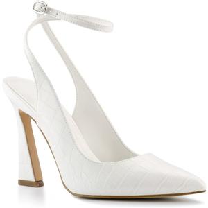 Womens Closed Toe Ankle Strap Heels Pointed Toe Pumps Shoes Slingback High Heel Wedding Dress Shoes (6, White)