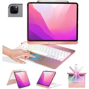 BABG Keyboard Case for iPad Air 13 inch(M3/M2)&iPad Pro 13(M5/M4),iPad Pro 12.9(6th/5th /4th/3rd Gen) Case with Keyboard,360° Rotatable,Toupad,Backlits,Pencil Charging-Blush