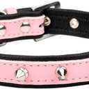 Spiked Studded Padded Leather Pet Collars for Cats, Puppy, Dogs (10.5"-13" Neck * 0.6" Wide, Pink Spiked)