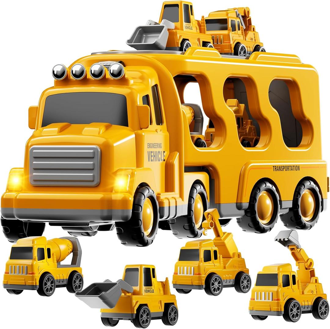 TEMI Construction Truck Boy Toys for 3-5 Year Old Toddlers - Toys for 3 4 5 6 7 Years Old Engineering Transport Vehicle Carrier Truck, Kids Excavator Crane Gifts Toys for Boys and Girls Aged 4-6