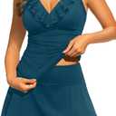 Aqua Eve Women Tankini with Skirt - Tummy Control Swimsuit Two Piece Bathing Suit Ruffle Swimwear Ladies Swim Suit XX-Large, Teal