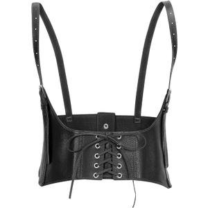 JASGOOD Women Faux Leather Corset Waist Belt Elastic Wide Underbust Corset Lace-up Steampunk Waspie Belt For Halloween