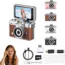 Mini Keychain Camera,1080P Mini Digital Camera,Retro Flip Screen Small Bodycam,Pocket-Sized with Adapter and 32GB Card (Expandable to 128GB),Novelty Gadgets,for Kid,Travel,Vlog,Collection (Brown)