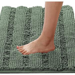 H.VERSAILTEX Bathroom Rugs Bath Rugs Non Slip Bath Mats Extra Thick Chenille Striped Rug 17" x 24" Absorbent Soft Shaggy Washable Dry Fast Bath Mats for Bathroom Floor - Green Bay