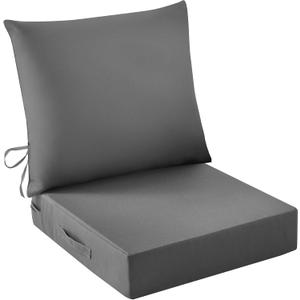 IASEAHK Outdoor Seat Cushion Set, Waterproof & Fade Resistant Patio Chair Cushions, Outdoors Cushion for Patio Furniture, 24 x 24 x 5.75 Inch, Outdoor Couch Cushions with Handle and Ties, Dark Grey, 24*24+5.75/25*22.5