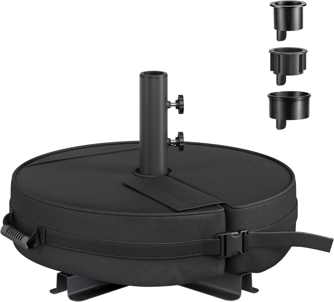 SONGMICS Umbrella Base, Round Patio Umbrella Stand, Sand Fillable Bag 66 lb, for 5-10 ft Umbrellas, Heavy-Duty, for Poles of Different Diameters, Oudoor Beach Lawn, Black UGUB0041B01