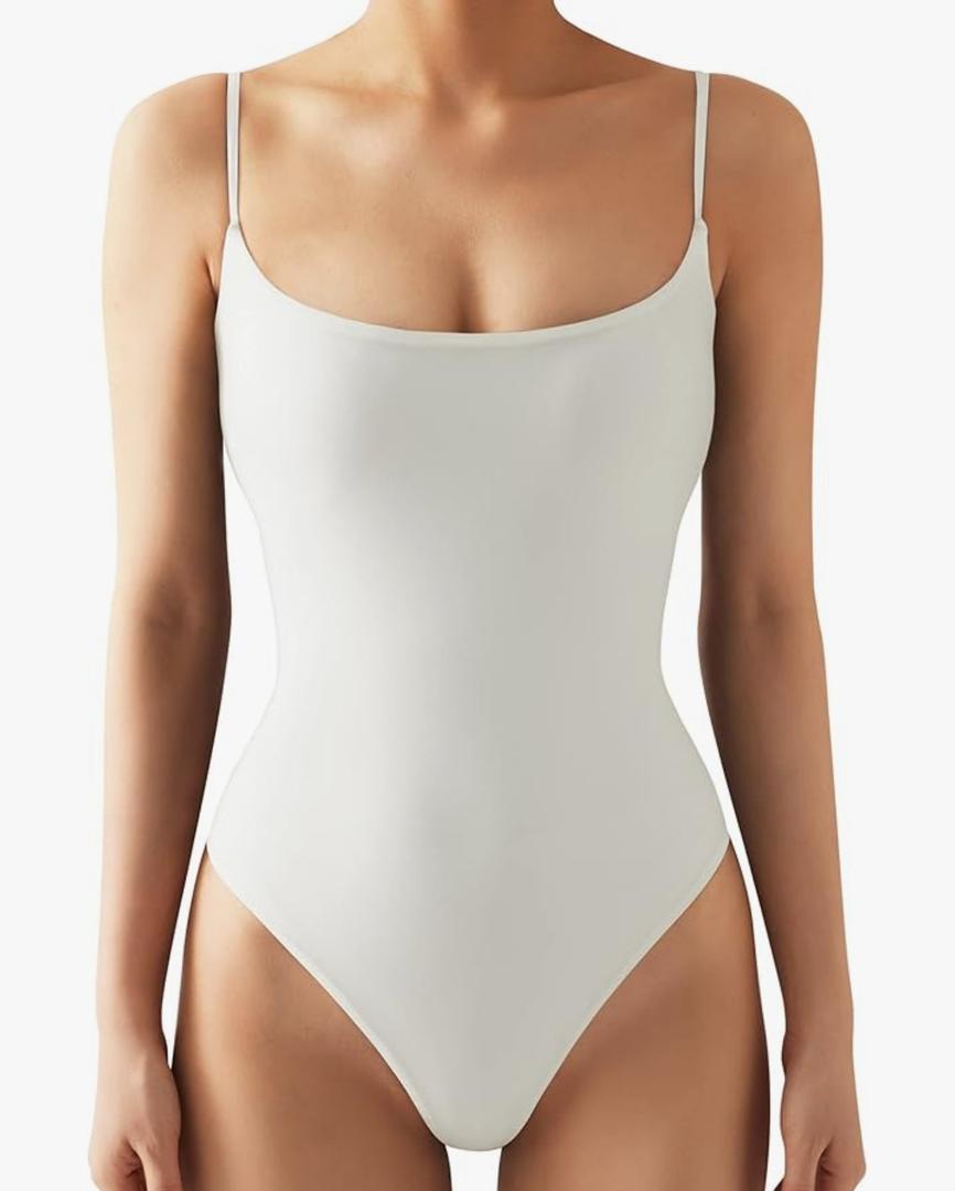 SUUKSESS Women Sexy Square Neck Thong Bodysuit Backless Cami Bodysuit Top, Large