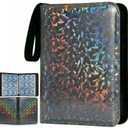 9-Pocket Trading Card Binder with 50 Sleeves, Fits Up to 900 Cards, Unique Shimmering Glitter PU Leather Cover, Large Capacity 3-Ring Zipper Collector Album for TCG, Sports Cards-Sparkly Black, Standard