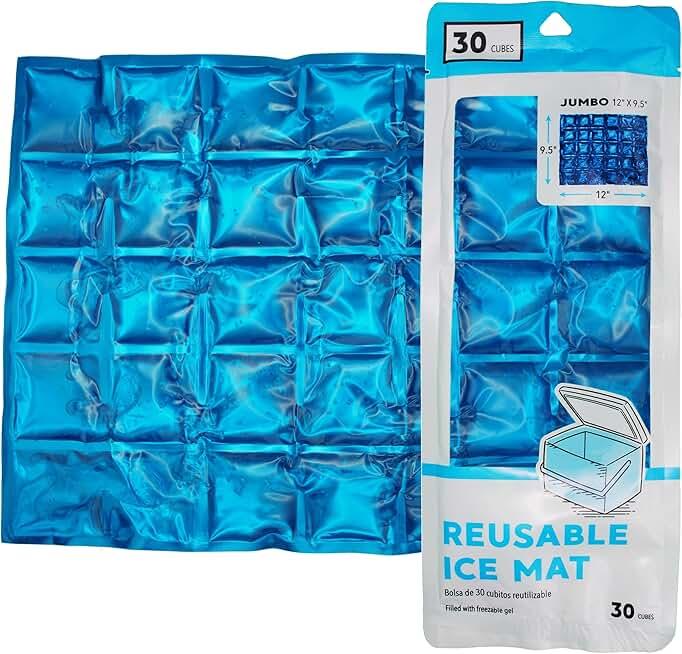 Jacent Reusable Ice Pack Mat, Flexible 30-Cube Gel Freezer Sheet for Coolers, Lunch Bags, Food Storage & Outdoor Use, Jumbo 12 x 9.5 Inch, Pack Of 5