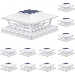 APONUO Solar Post Cap Lights, 12 Pack 2-Mode Fence Post Solar Lights, IP65 Waterproof, Auto On/Off, Outdoor Deck Fence Garden Lights for 4x4 5x5 6x6 Vinyl Posts, White