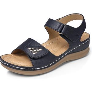 SWQZVT Flat Sandals for Women Dressy: Comfortable Summer Walking Sandal - Black Size 8 Slip On Velcro Sandals