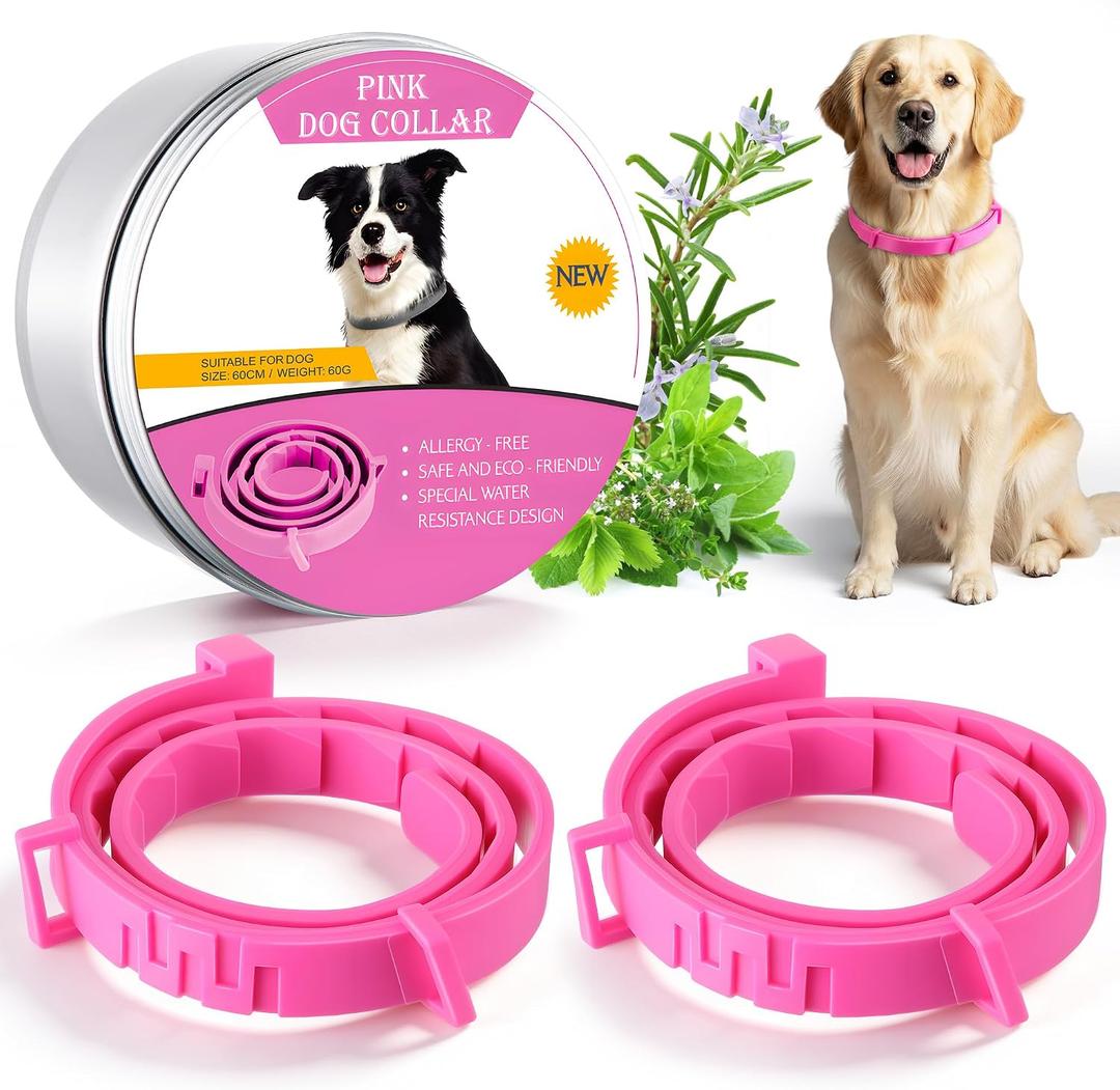 2 x Flea and Tick Collar for Dogs, Dog Collars with Natural Essential Oils, Waterproof, Adjustable Size for Small Medium and Large Dog, Flea Prevention and Tick Control for Puppies(2 Pack,Pink)