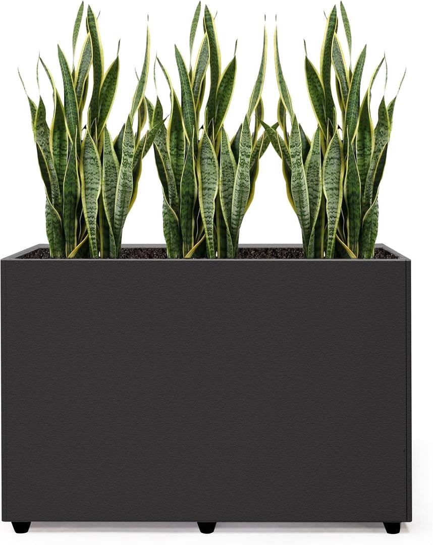 Planter Box Rectangular Block - 241612IN Galvanized Steel Metal Long Box Planter Easy Installation Modern Outdoor Tall Planters All-Weather Use with Drainage Holes for Patio/Porch (Black)