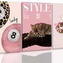 3 PCS Pink Leopard Canvas Wall Art Trendy Cheetah 8 Ball Bow Poster Prints Y2k Coquette Preppy Lucky Aesthetic Fashion Pictures Art for Girls Bedroom Dorm Living Room Apartment Decor 12*16In (Stretched Canvas On A Wooden Frame)