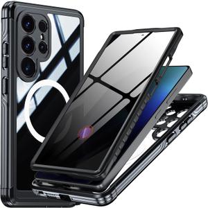 Magnetic Privacy Case for Samsung Galaxy S25 Ultra, Military Grade Protection, Fit for MagSafe, Anti Peep Privacy Screen Protector Soft Edge Full Camera Lens Protected Shockproof Anti Spy Phone Case (Black)