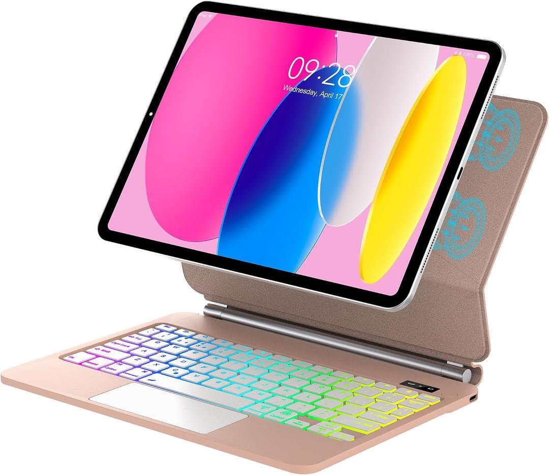 Magic Keyboard for iPad 11th 10th Generation Case with Keyboard for iPad A16 11inch 2025 & 10.9inch 2022 with Upgraded Multi-Touch Trackpad, 7-Colors Backlight, Floating Cantilever Stand Rose Gold