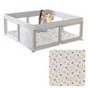 Baby Playpen with Mat Small Playpen for Babies and Toddlers 50 x 50 inch Baby Fence Playards (50"X50" + Mat 1, light grey)
