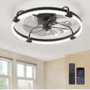 Ensenior 24'' Low Profile Ceiling Fans with Lights and Remote, Fandelier Ceiling Fan Flush Mount, APP Control, 6 Speed & 3000K-6500K Stepless Dimmable Small Ceiling Fan with Light for Bedroom - Black